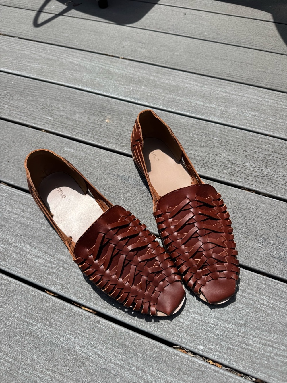 Woven Leather Huarache Flats - Brown
